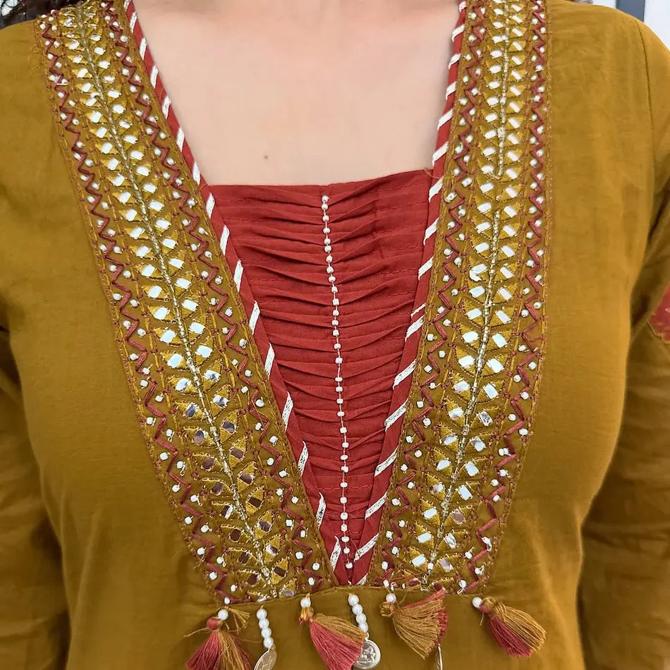 Heavy embroidered cotton kurti set with sequin work