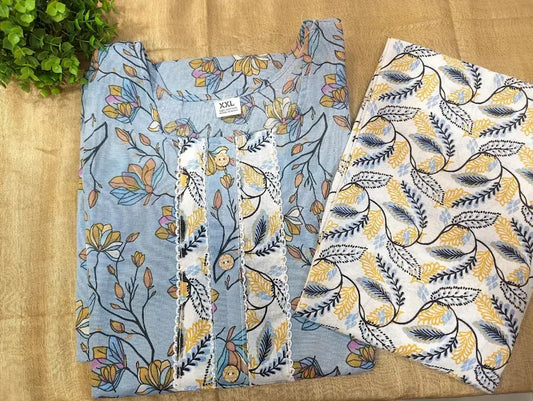 cotton kurti pant embroidered set