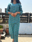 Cotton Kurti Pant Set for Women V Neck Printed Co Ord