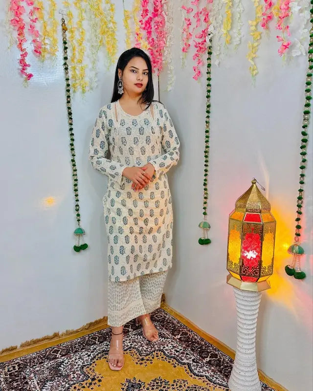 Affordable cotton dress with kurti and pant for women