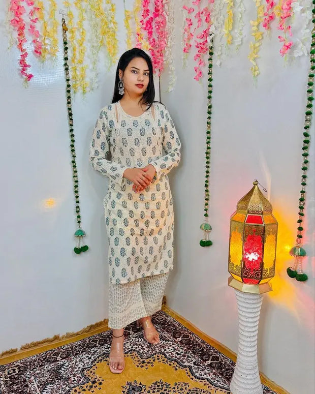 Affordable cotton dress with kurti and pant for women