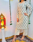 Cotton kurti pant set with minimal handwork for daily wear