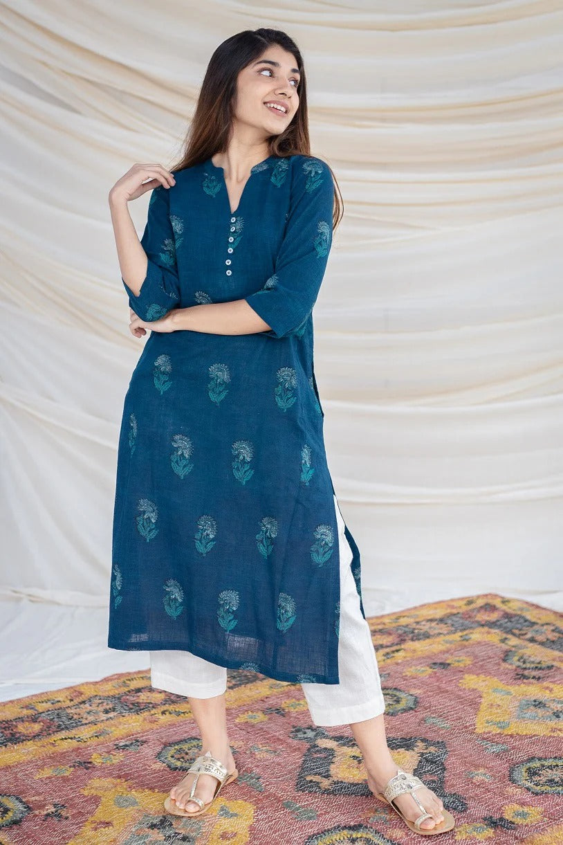 Printed cotton kurti set for women with functional pockets


