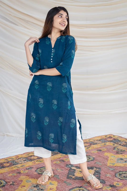 Printed cotton kurti set for women with functional pockets

