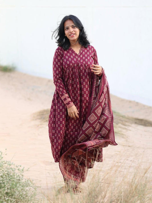 Cotton kurti set with hand work and matching dupatta