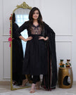 Women’s embroidered cotton kurta and pant set with soft malmal dupatta