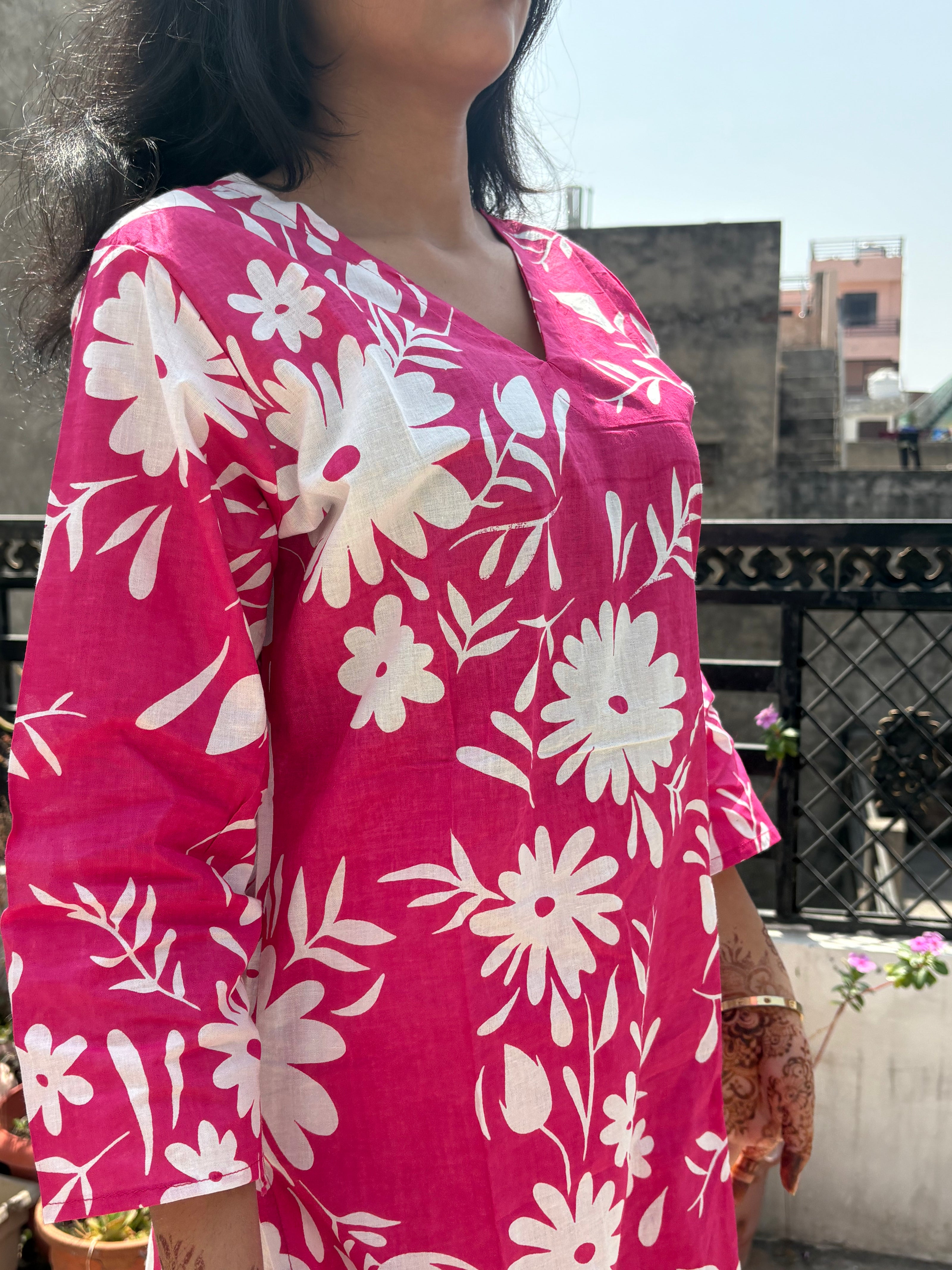 Cotton Printed Co Ord Set V Neck Kurti Pant