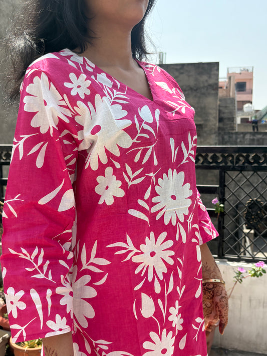 Cotton Printed Co Ord Set V Neck Kurti Pant