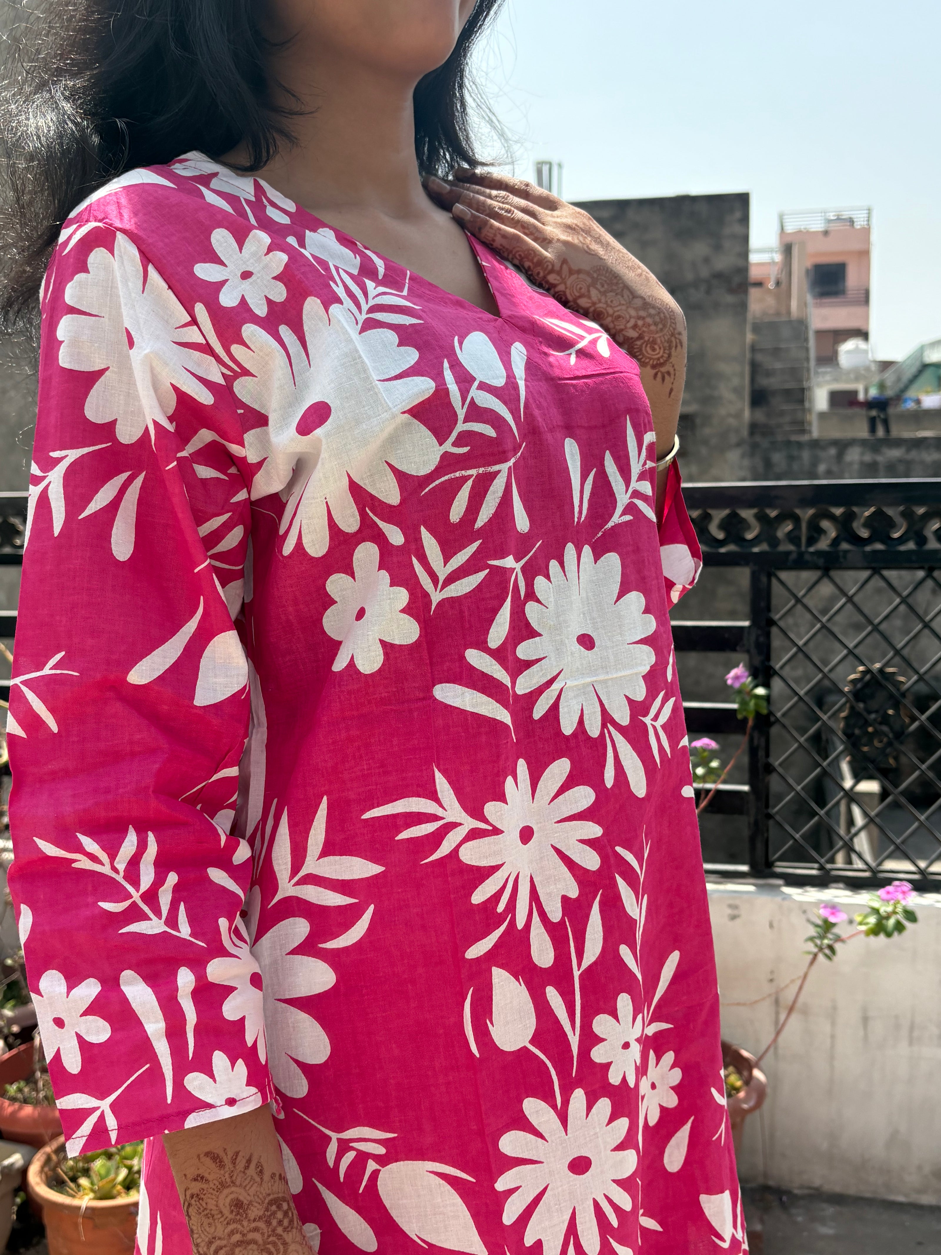 V Neck Printed Cotton Co Ord Set