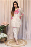 cotton Schiffli coord set with embroidery on sleeves and kurti