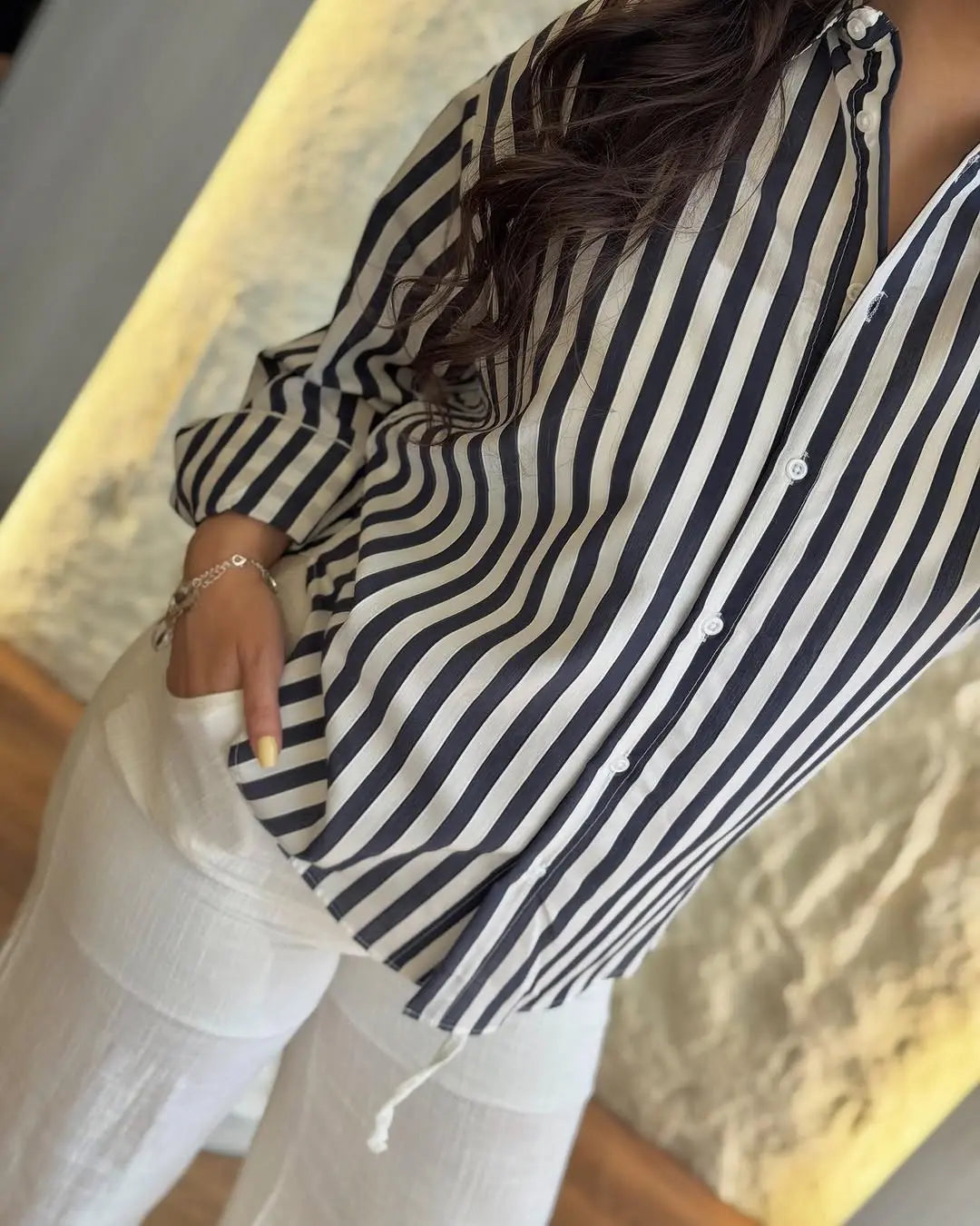 Casual office wear cotton shirt pant set in white and print