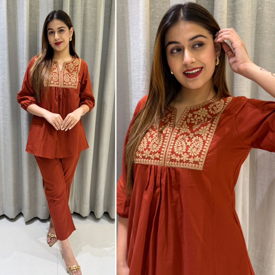 Daily wear cotton top and pant set with relaxed fit