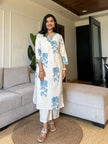 Printed cotton slub pant set for office wear