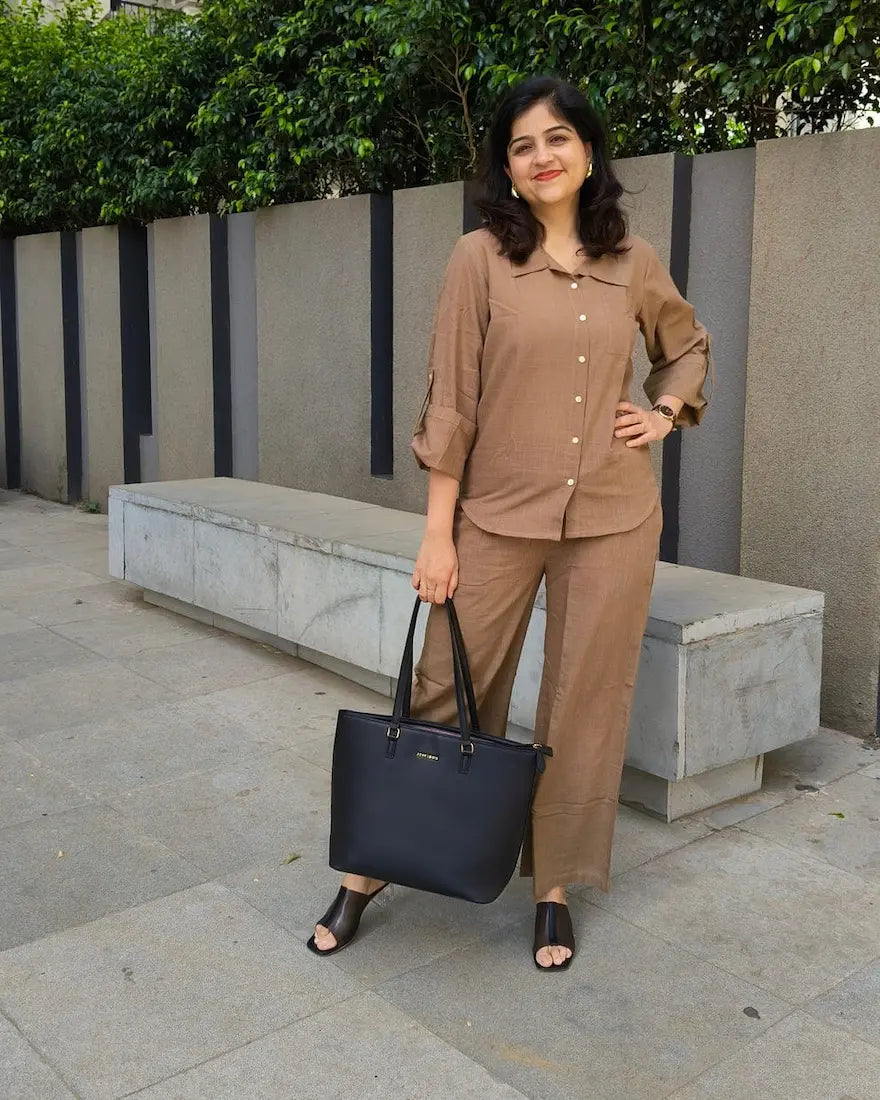 Cotton Slub Coord Set with stylish sleeves and pockets