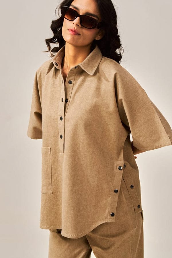 Bold cotton slub coord set with double button kurti

