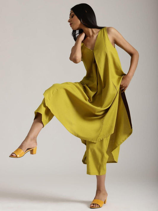 Long kurti cotton slub coord set in vibrant shades

