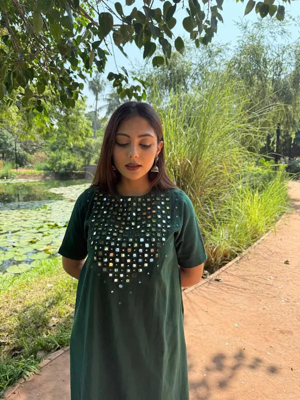 Premium cotton slub kurti palazzo set with heavy mirror work