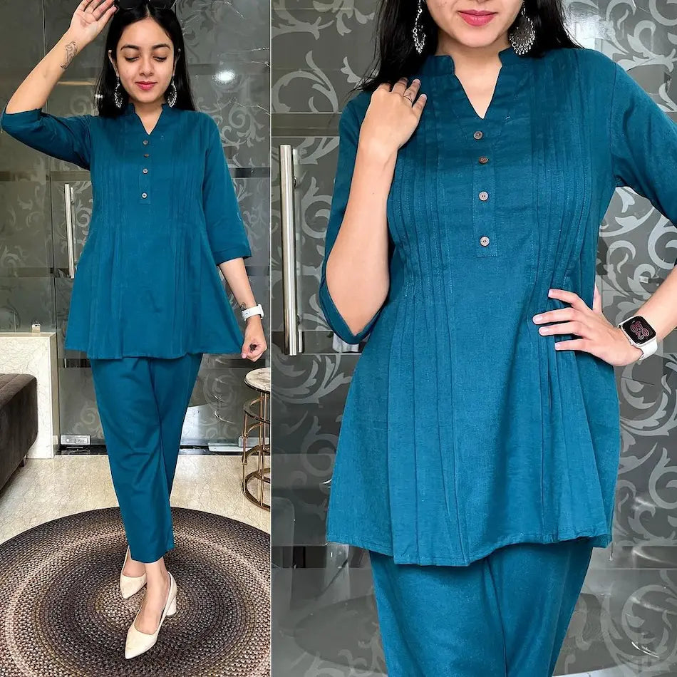 Elegant embroidered cotton slub kurta pant festive wear