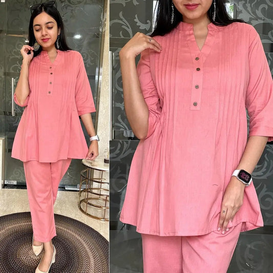 Wedding-ready pure cotton kurta pant set with pintex detailing