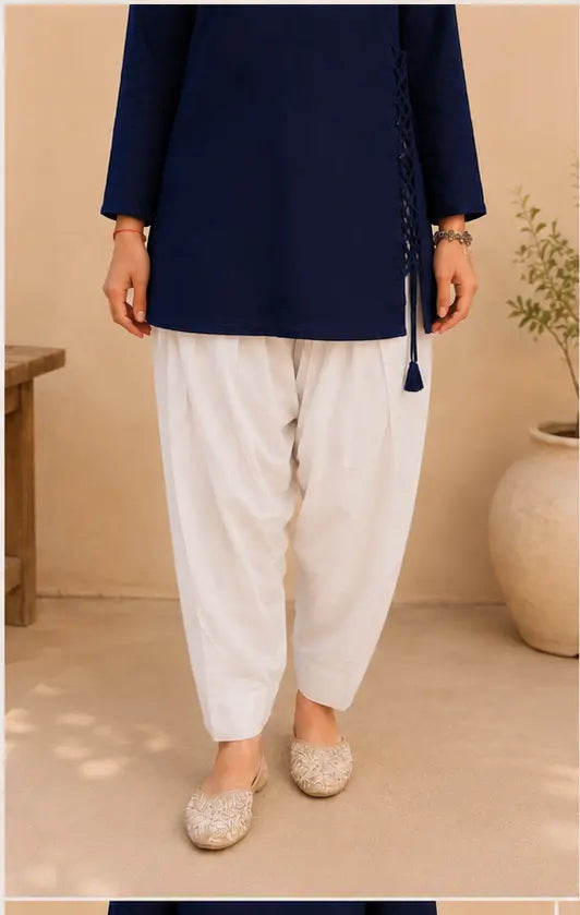 Indo Western Cotton Slub Kurti Set with Umbrella Sleeves and Farshi Salwar