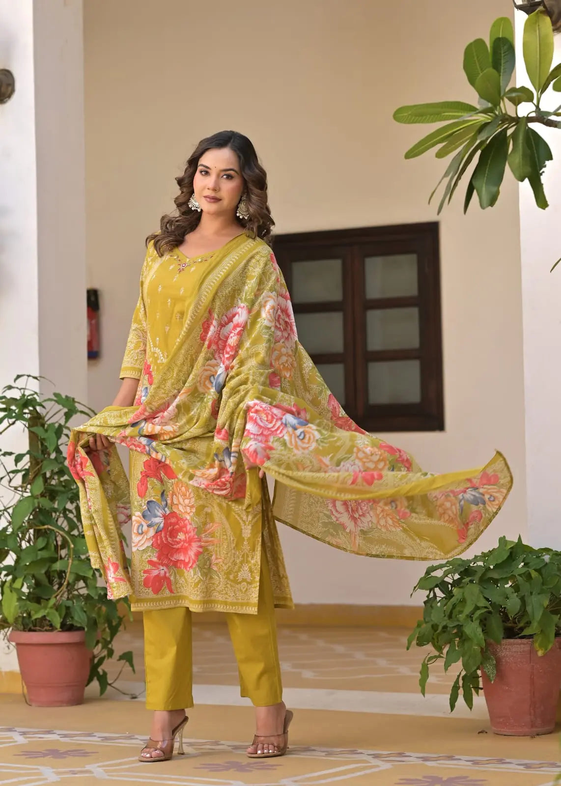 festive cotton kurta pant dupatta set