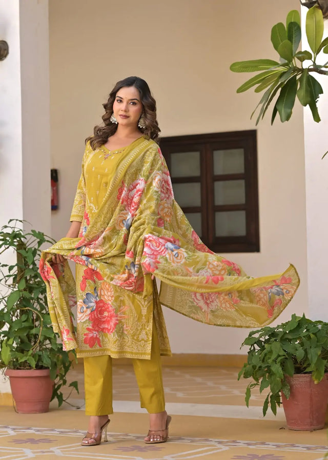 festive cotton kurta pant dupatta set
