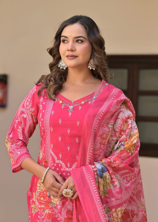 embroidered cotton anarkali suit