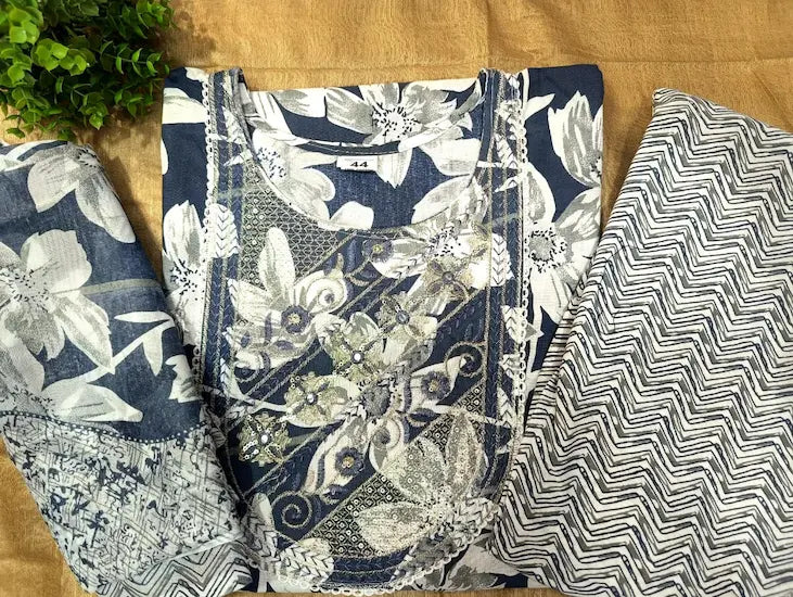 cotton straight kurti set embroidery work