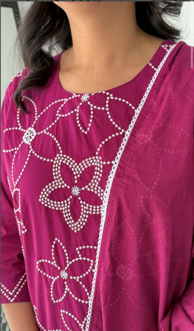 Embroidered festive cotton suit with dupatta

