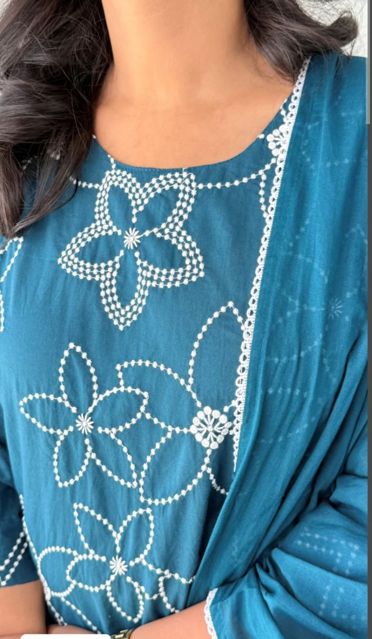 3-piece cotton embroidered kurta set for women

