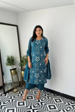 Full thread work cotton kurti pant dupatta set

