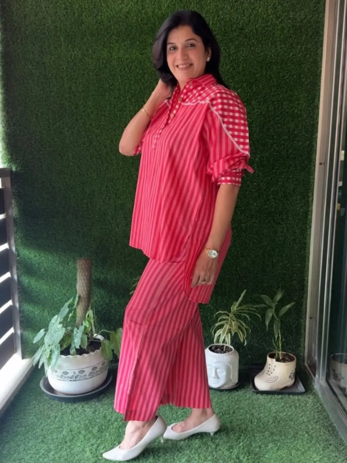 Premium Cotton Co Ord Set with Yoke Lace Work