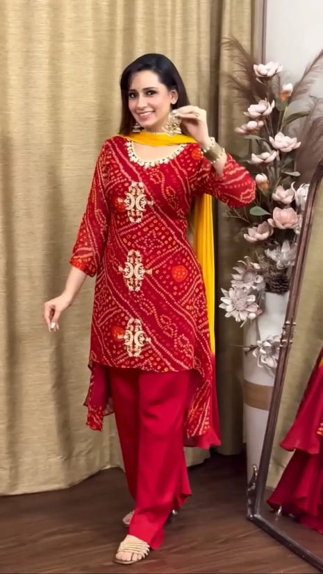 Chinon silk festive kurti with embroidery and sequin work

