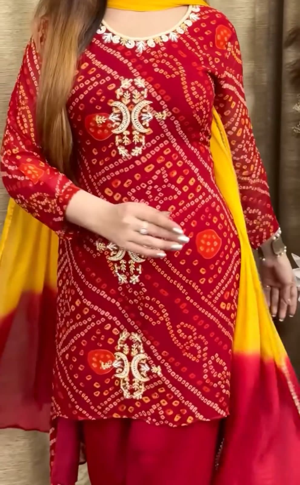 Kurti pant dupatta set with zari and lace dupatta


