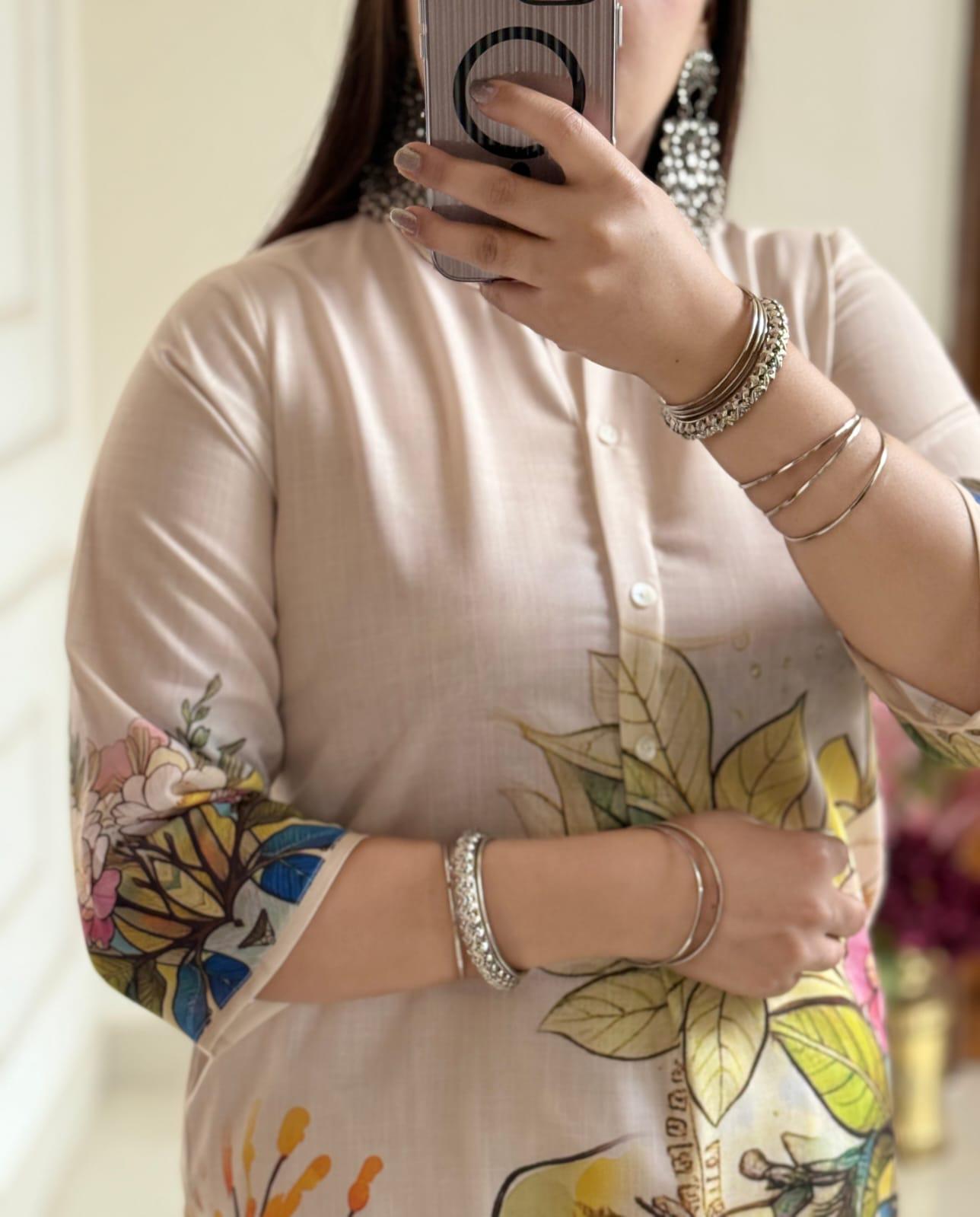 Front view of cotton lilan coord set with vibrant summer print

