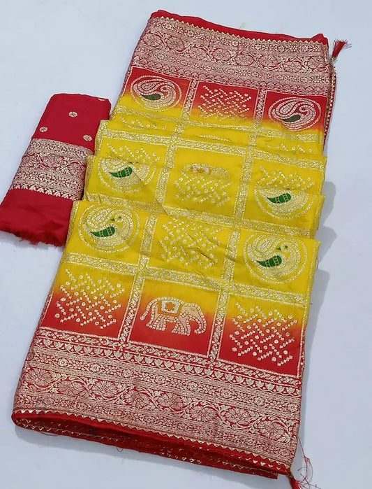 Elegant Dola Meena Zari Saree in pure Russian silk fabric
