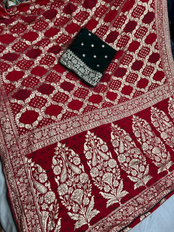 Full view of festive dola silk mina zari saree drape