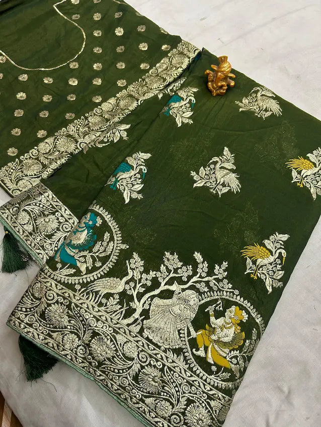 Festive silk saree with meenakari zari border & pallu