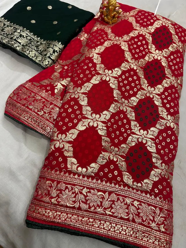 Contrast brocade blouse with zari detailing