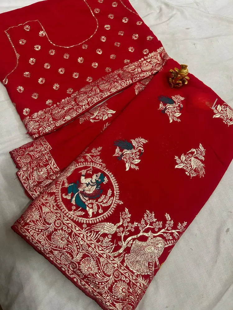 Elegant mina zari work saree in premium Dola silk fabric