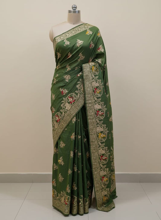 Dola silk saree with mina zari weaving and contrast blouse