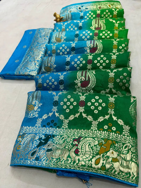 Ombre box shaded Dola silk saree with blouse piece