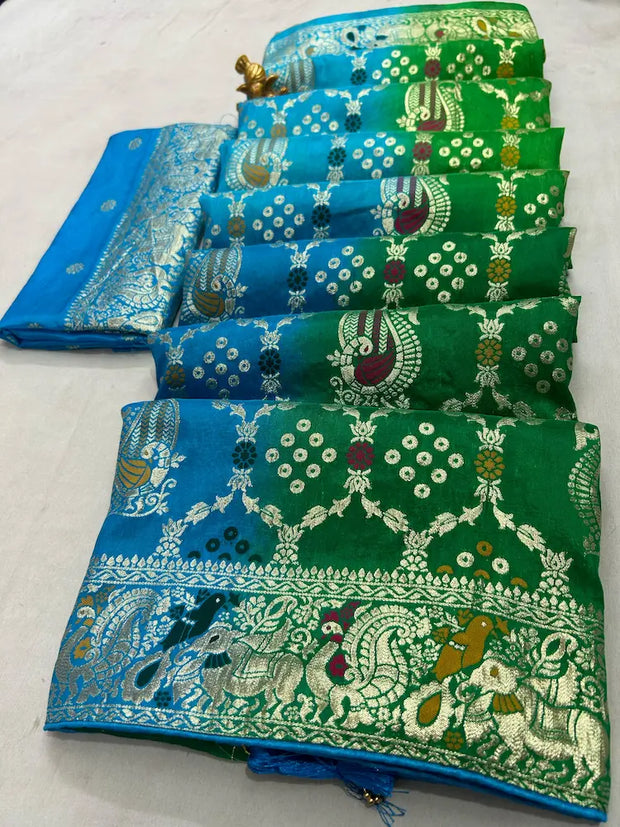 Ombre box shaded Dola silk saree with blouse piece