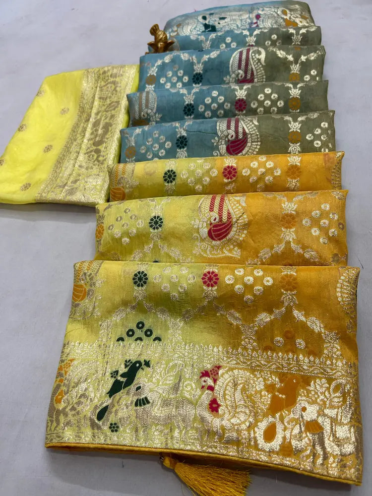 Dola silk fabric shaded saree with zari border