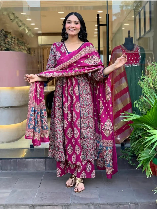 Festive handwork cotton kurti set with elegant flare