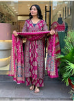 embroidered cotton Anarkali suit with tiered malmal dupatta