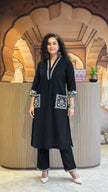 Cotton slub kurti pant set with heavy embroidery

