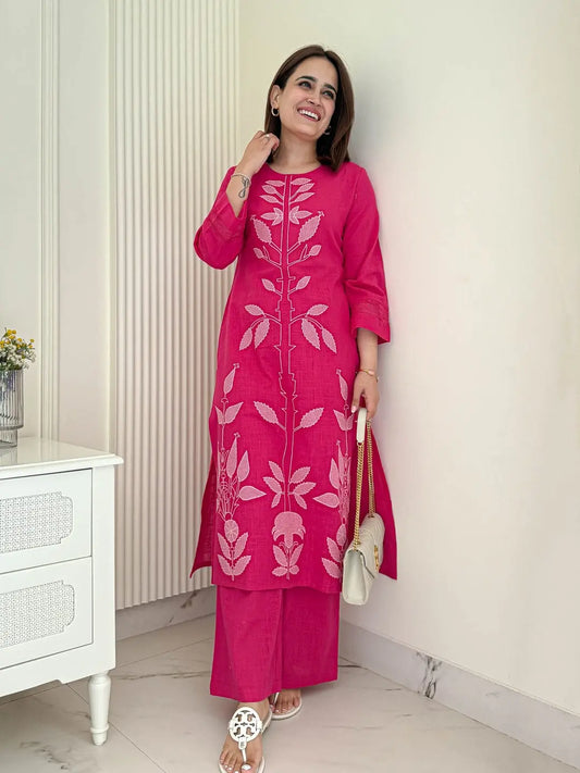 Blush pink cotton co-ord set with embroidery