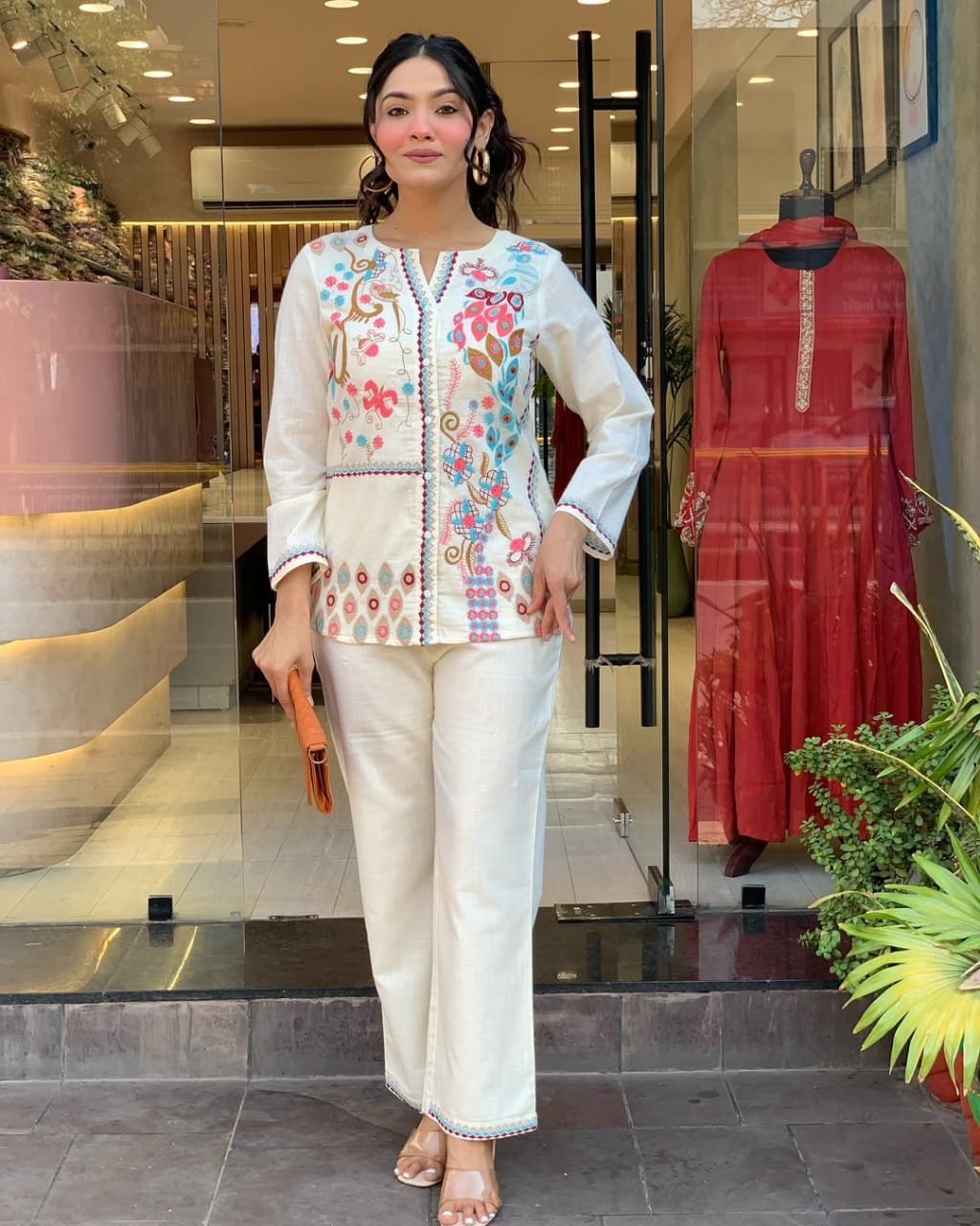 Summer cotton coord set with embroidery

