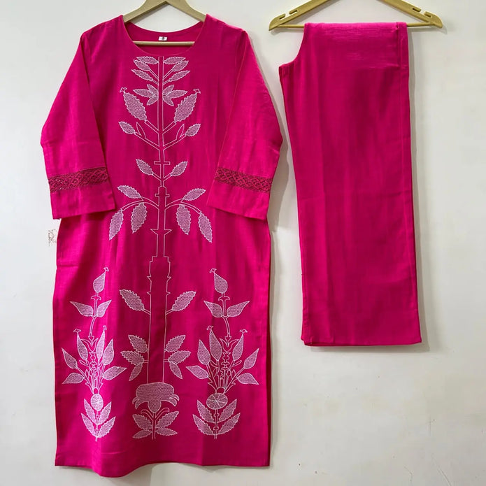 Embroidered rose cotton co-ord set for women